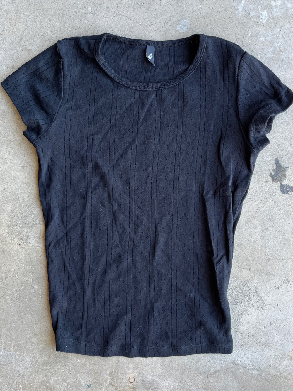 cou cou Black Short Sleeve Ribbed Knit Women's Top